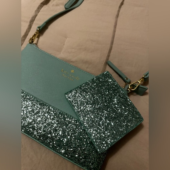Teal glittery Kate spade purse with card holder. - Picture 3 of 5
